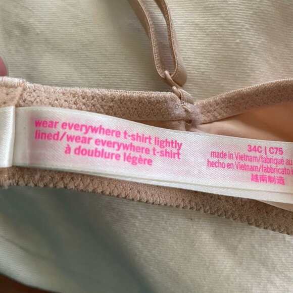 Victorias Secret 34C Bra Tan Wear Everywhere T-shirt Lightly Lined Underwire - Picture 6 of 7